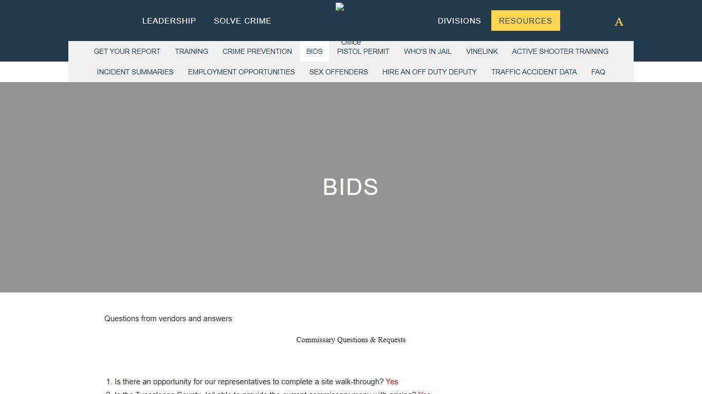 Bids Tuscaloosa County Sheriff's Office